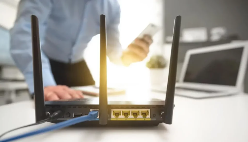 technician works with a wireless router