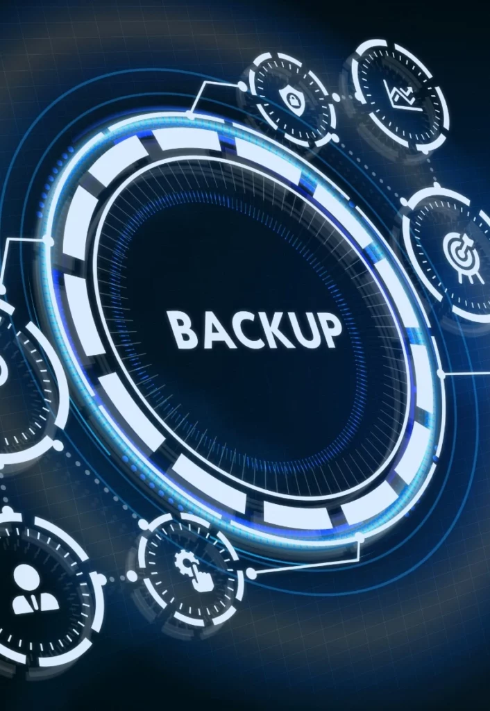 The word "Backup" surrounded by various security icons
